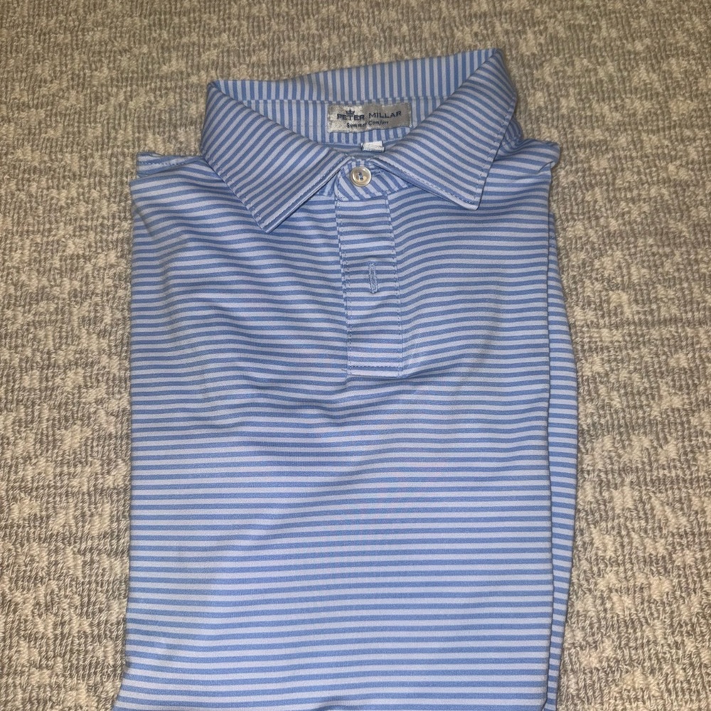 Peter Millar Light Blue Striped Polo